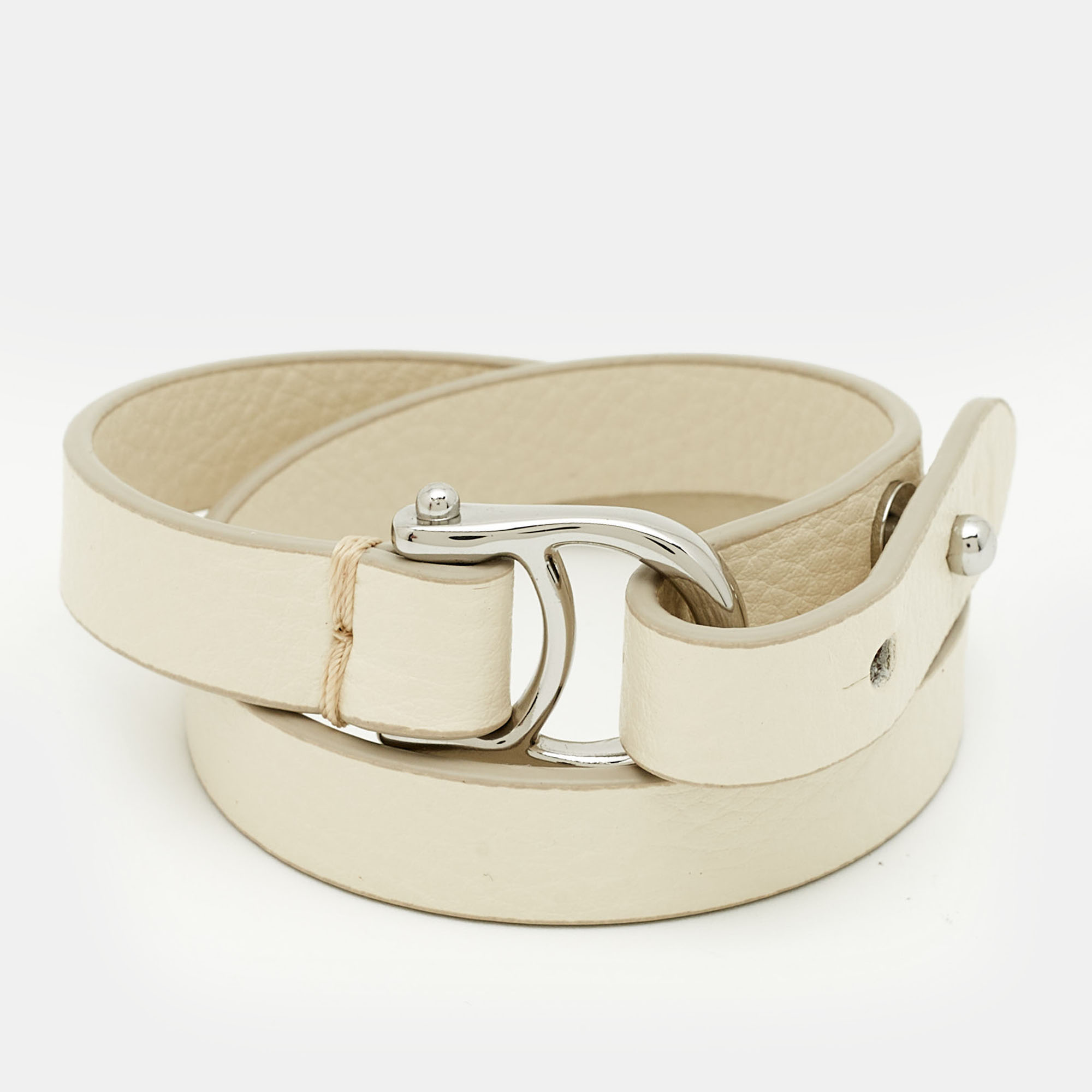

Aigner Logo Leather Silver Tone Wrap Bracelet