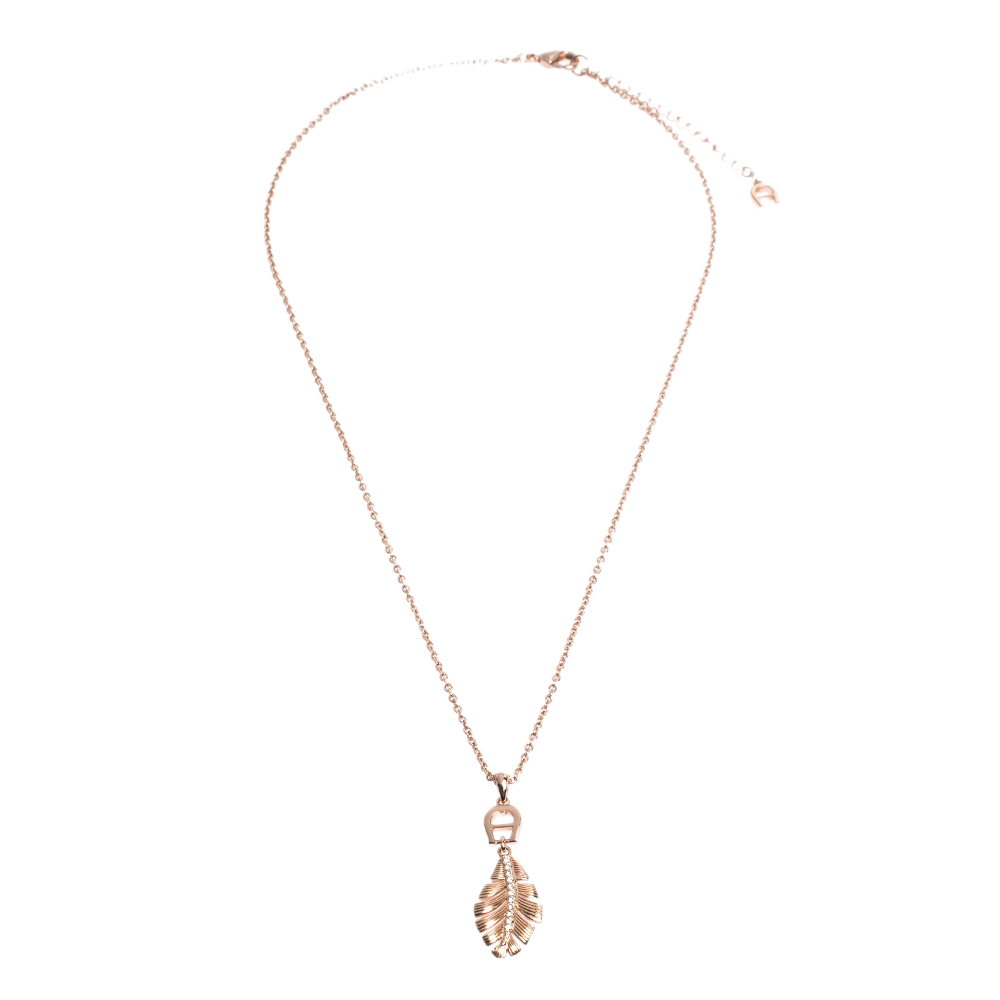 

Aigner Crystal Leaf Motif Rose Gold Tone Pendant Necklace, Pink