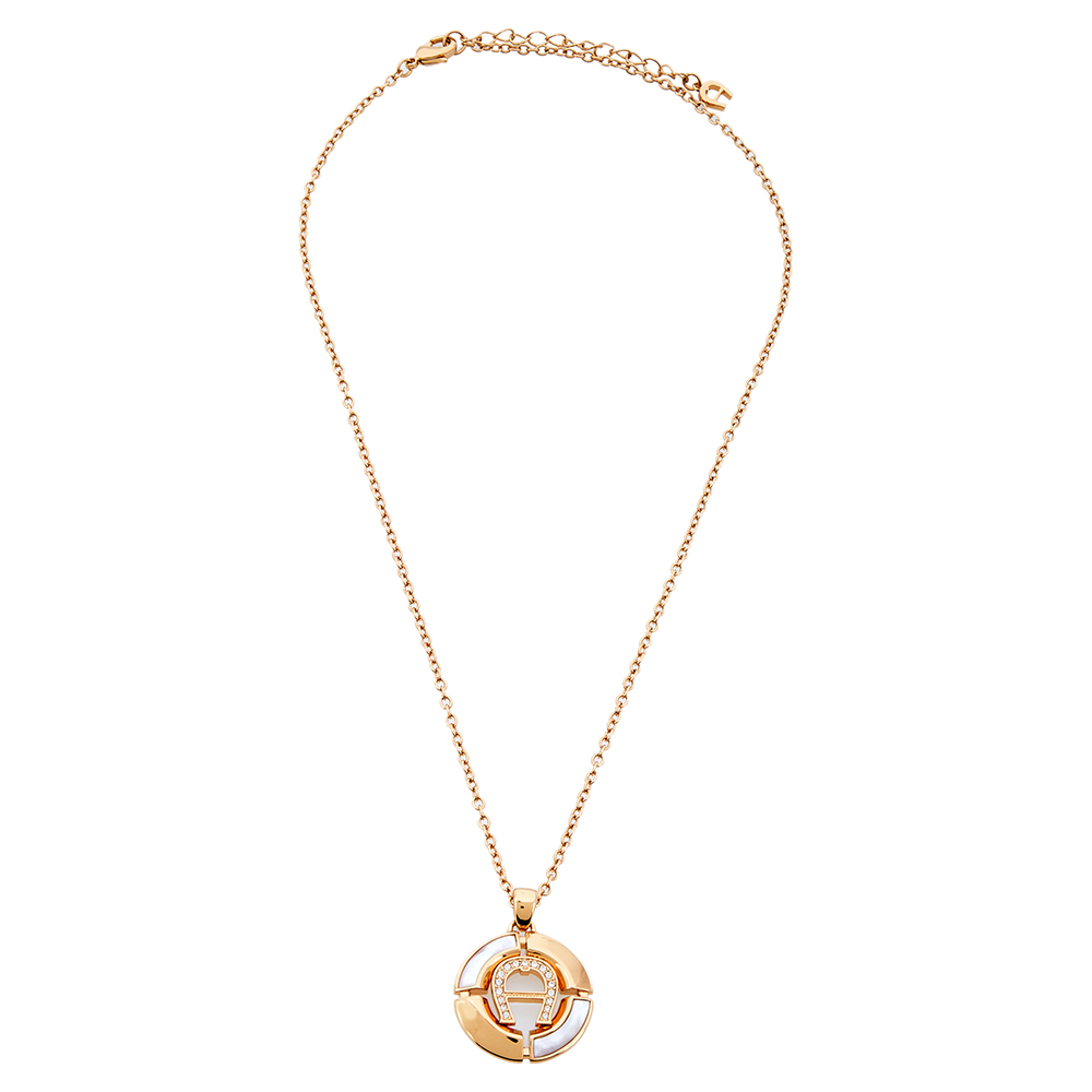 

Aigner Gold Tone Crystal Logo Earring & Pendant Necklace Set