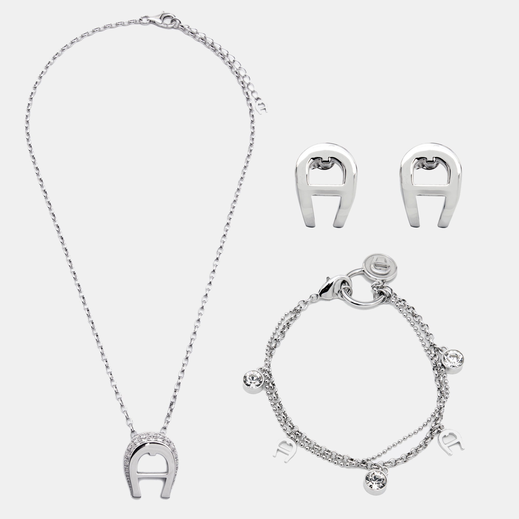 Aigner Silver Tone Crystal Set of 3