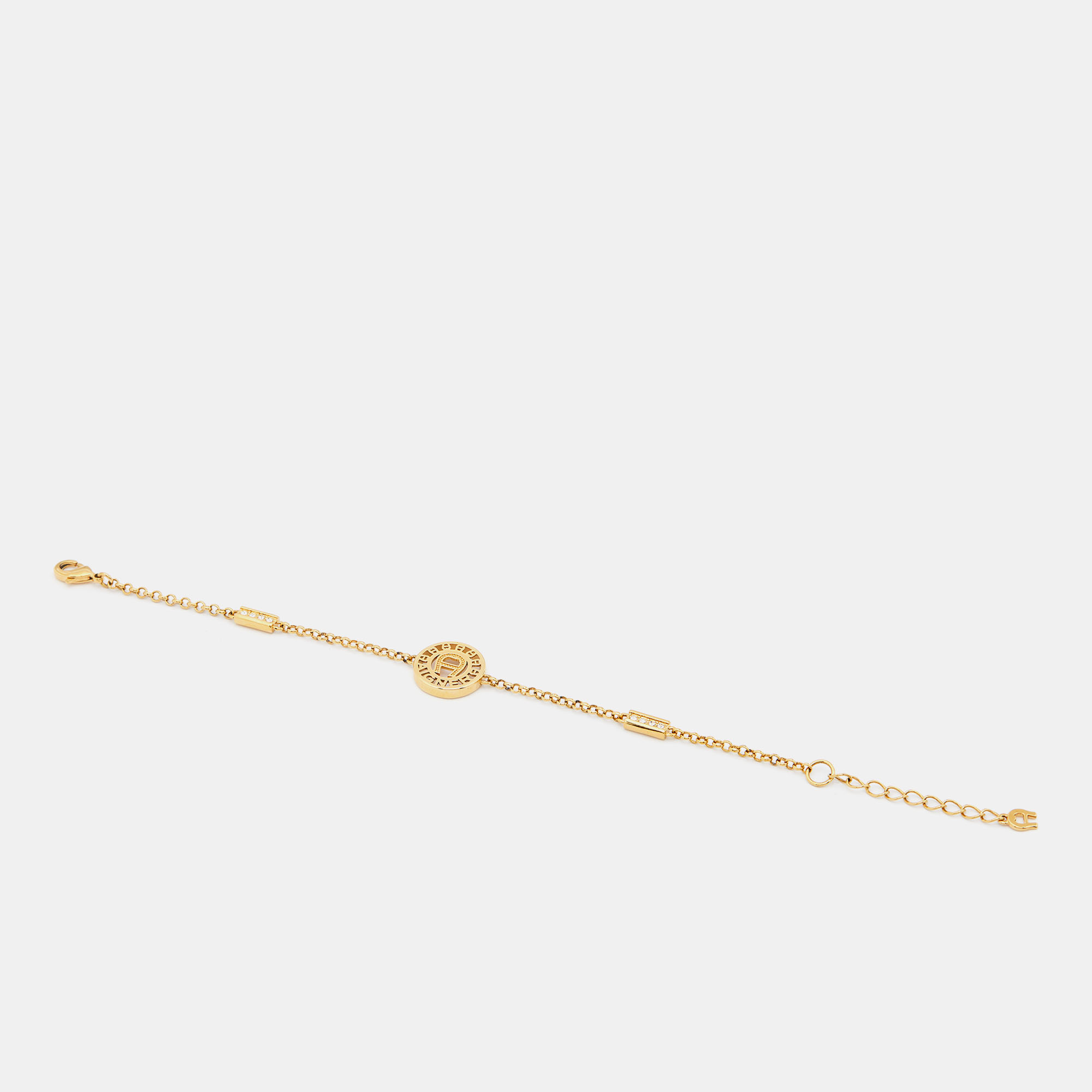 

Aigner Gold Tone Round Logo Crystal Station Detail Bracelet