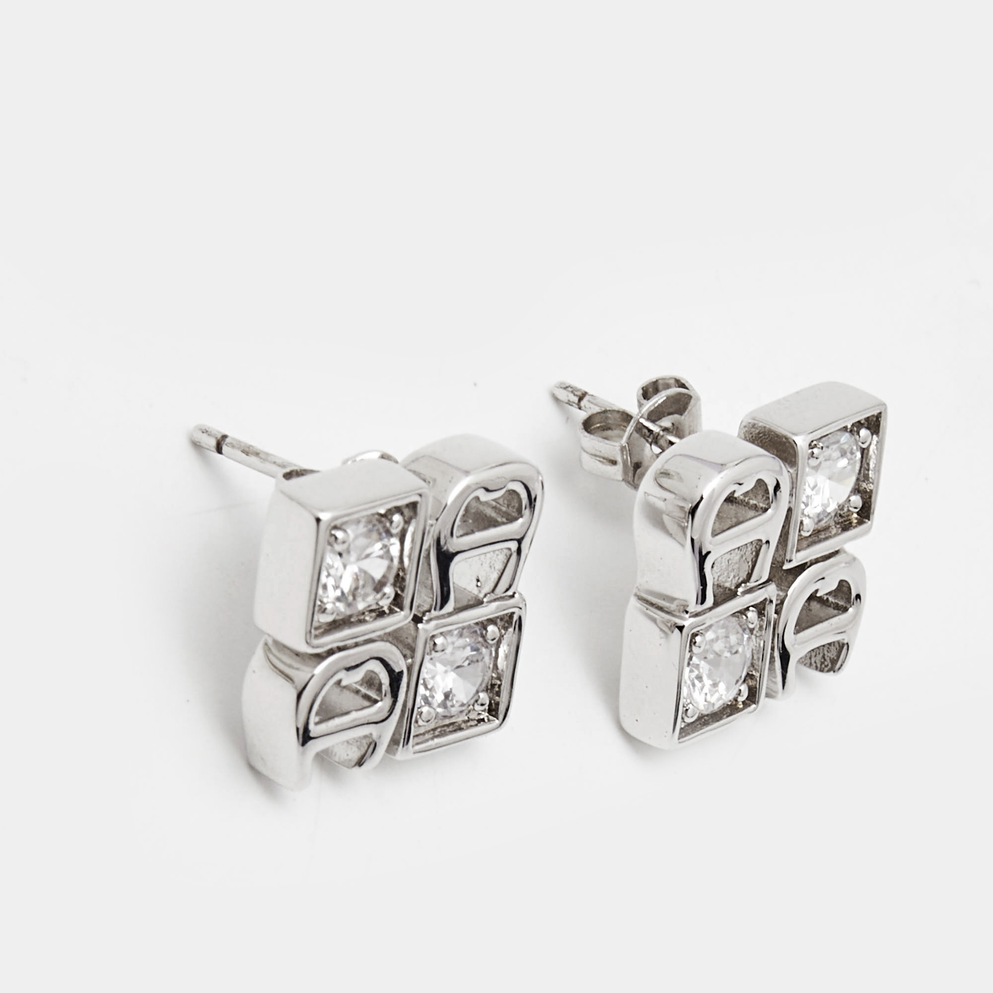 

Aigner Crystals Logo Silver Tone Stud Earrings