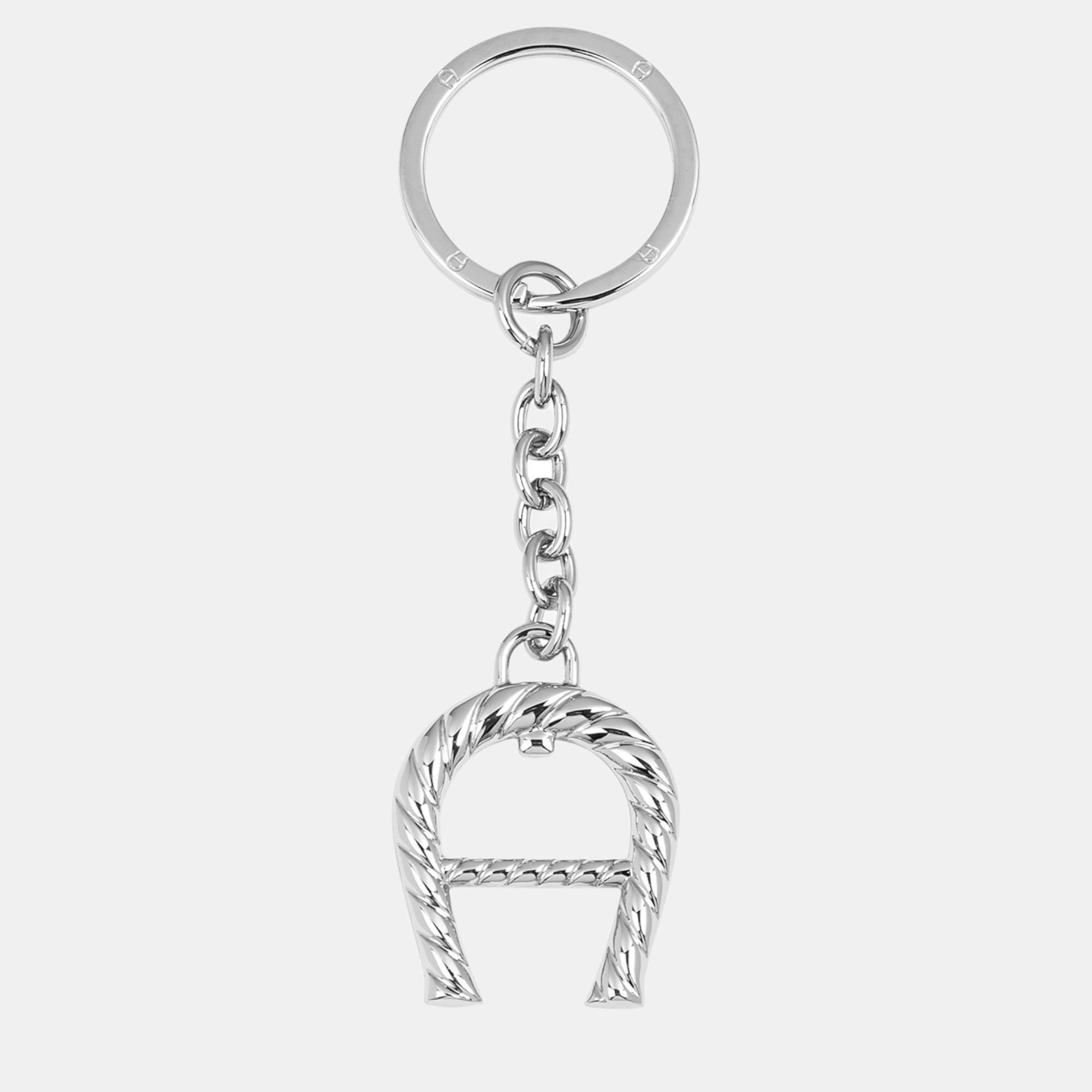 Pre-owned Aigner Silver Shiny Silver Fashion Keyring A-logo Silver Coloured