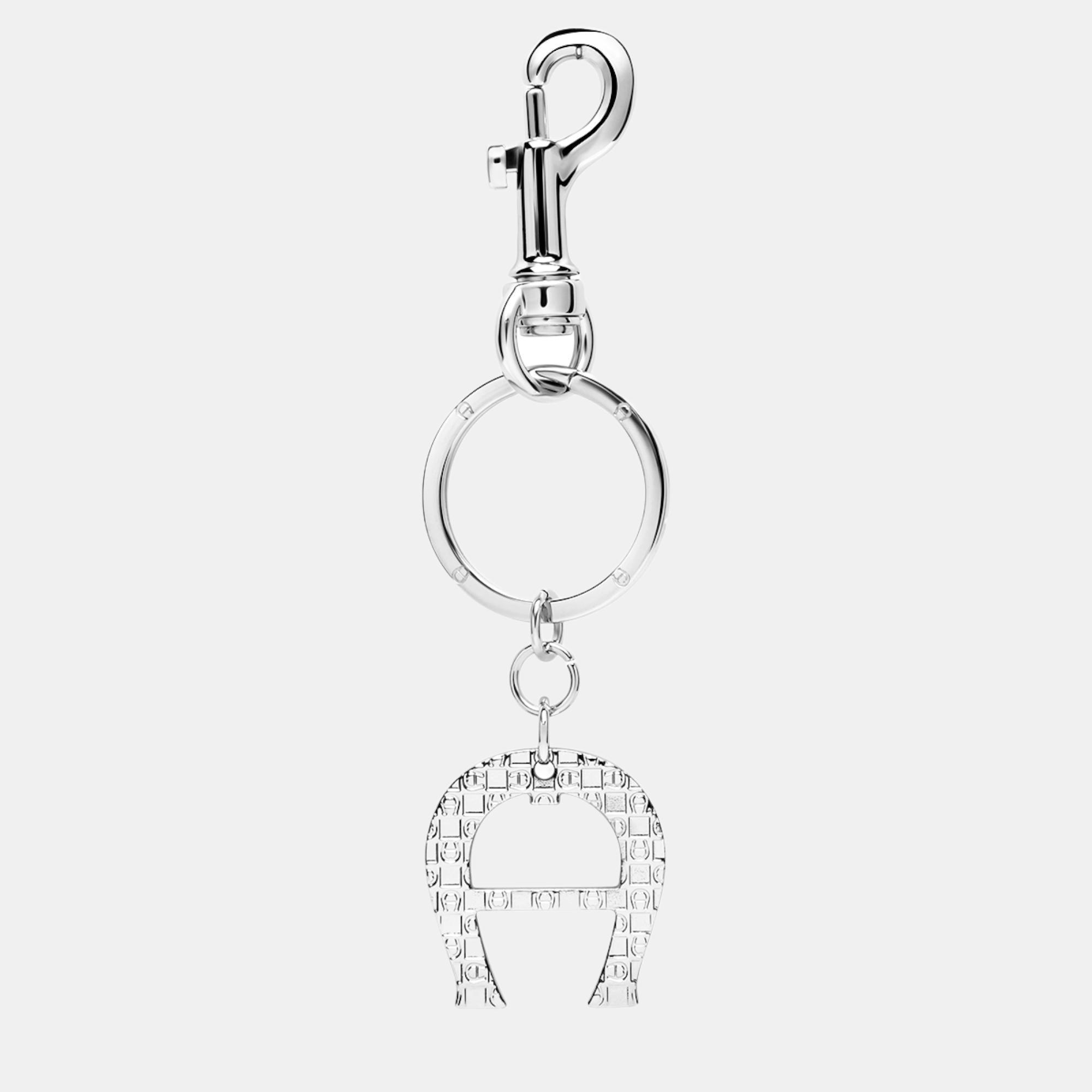 Pre-owned Aigner Silver Shiny Silver Metal Basics Keyring With Dadino Logo Silver Coloured