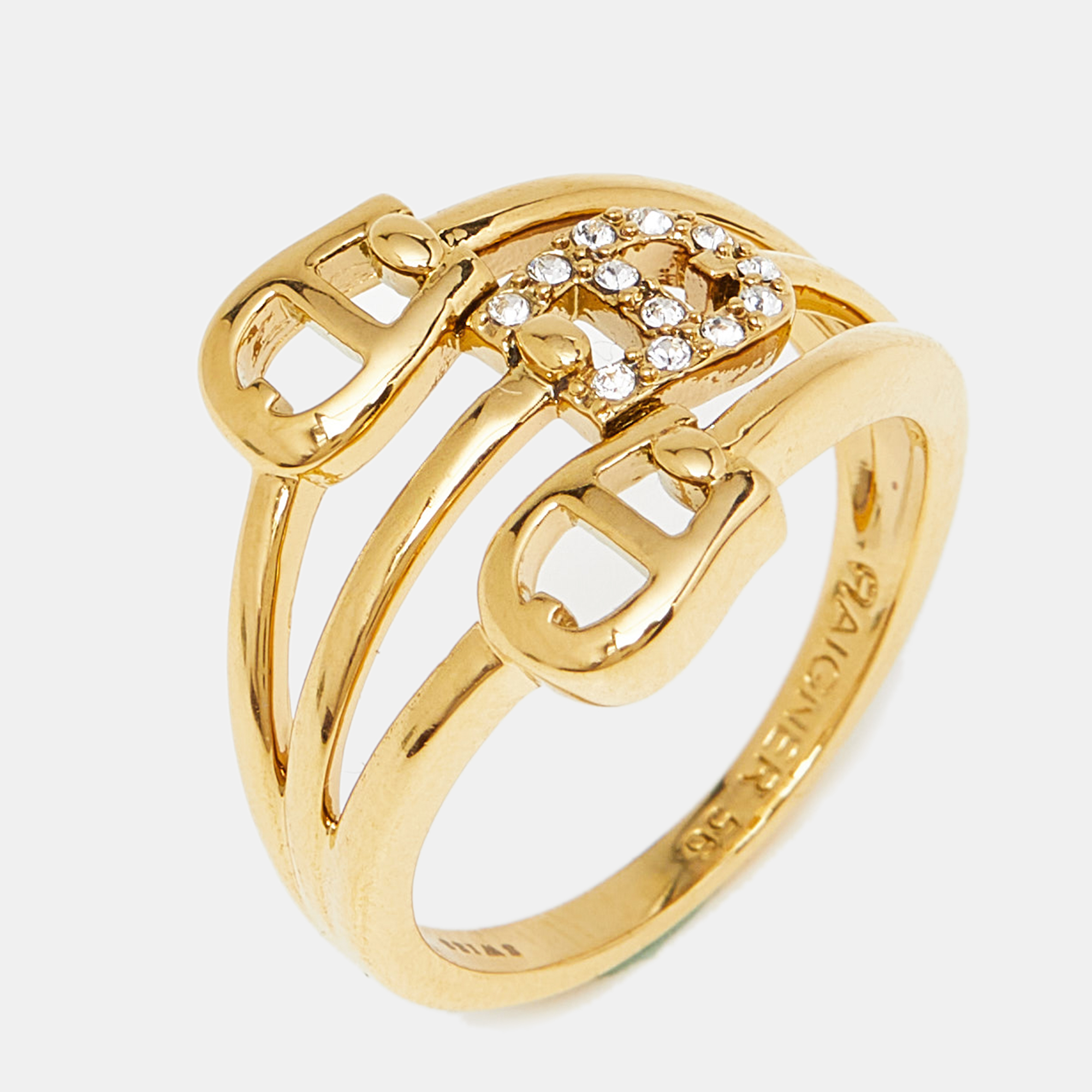 

Aigner A Logo Crystal Gold Tone Ring Size