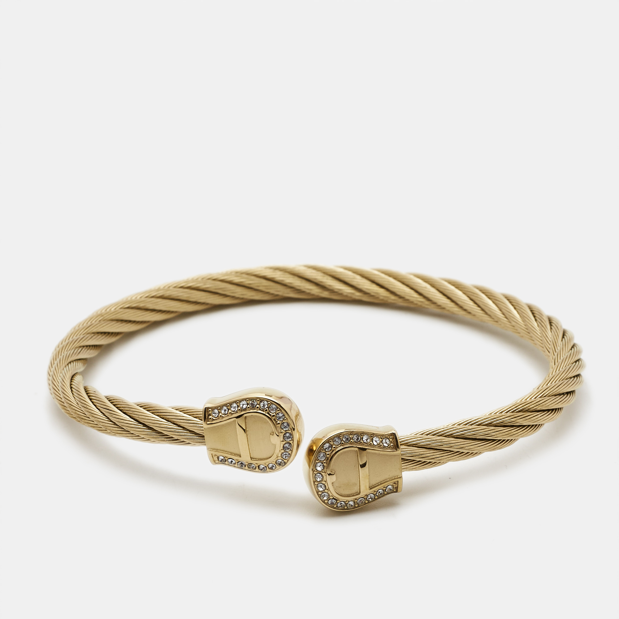 

Aigner Double A Logo Crystal Gold Tone Steel Bracelet
