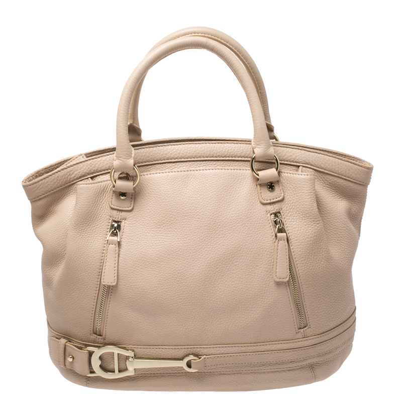 Pre Owned Aigner Beige Leather Front Zipped Satchel