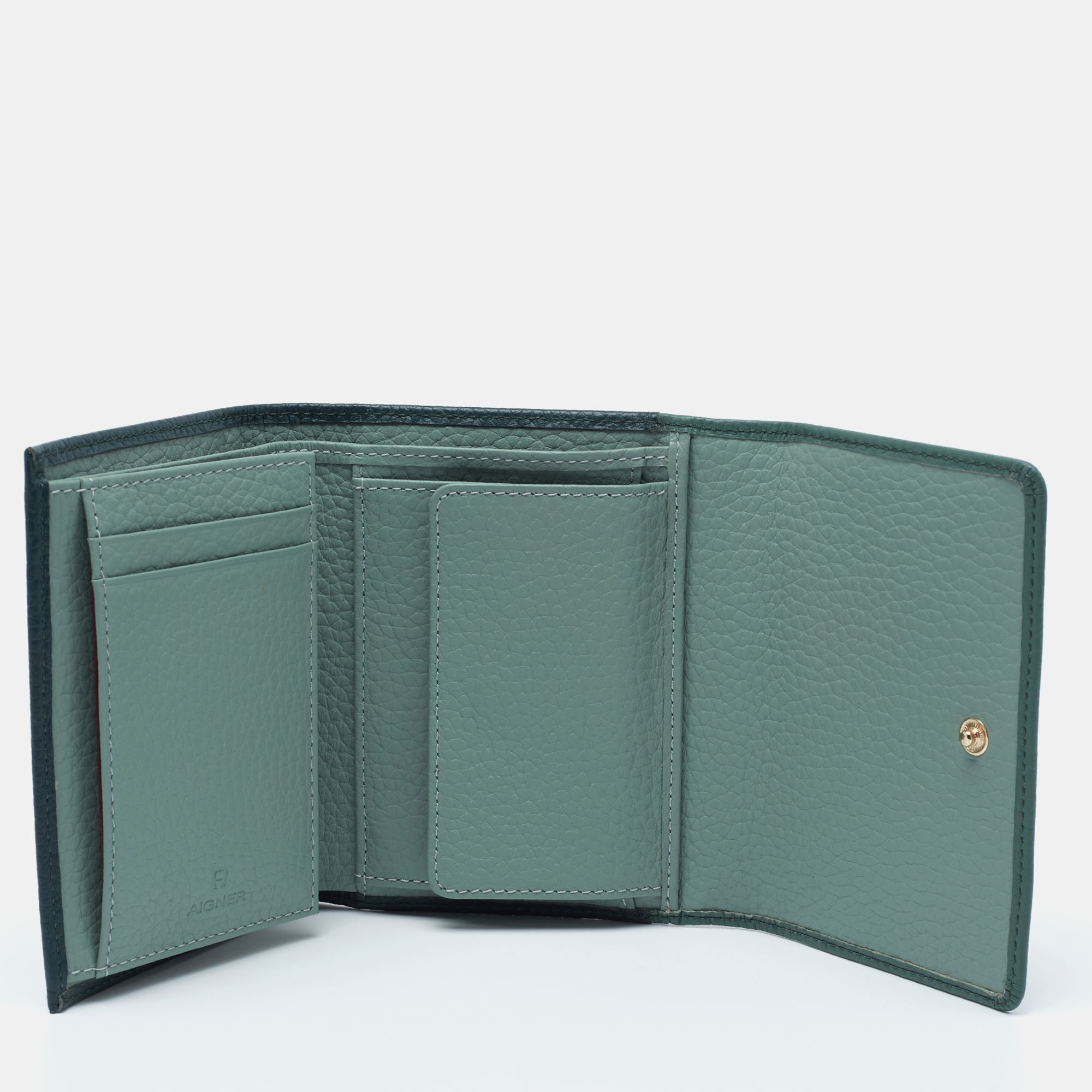 

Aigner Two Tone Green Grained Leather Trifold Wallet
