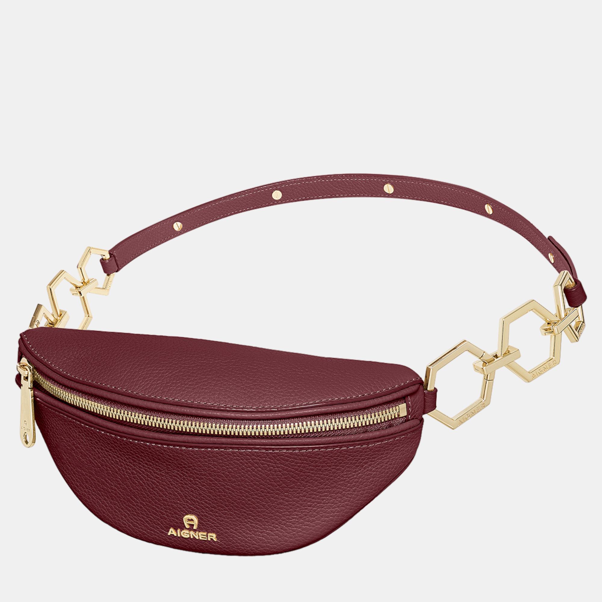 Pre-owned Aigner Burgundy Shiny Light Gold Metal Serena Burgundy Belt Bag S