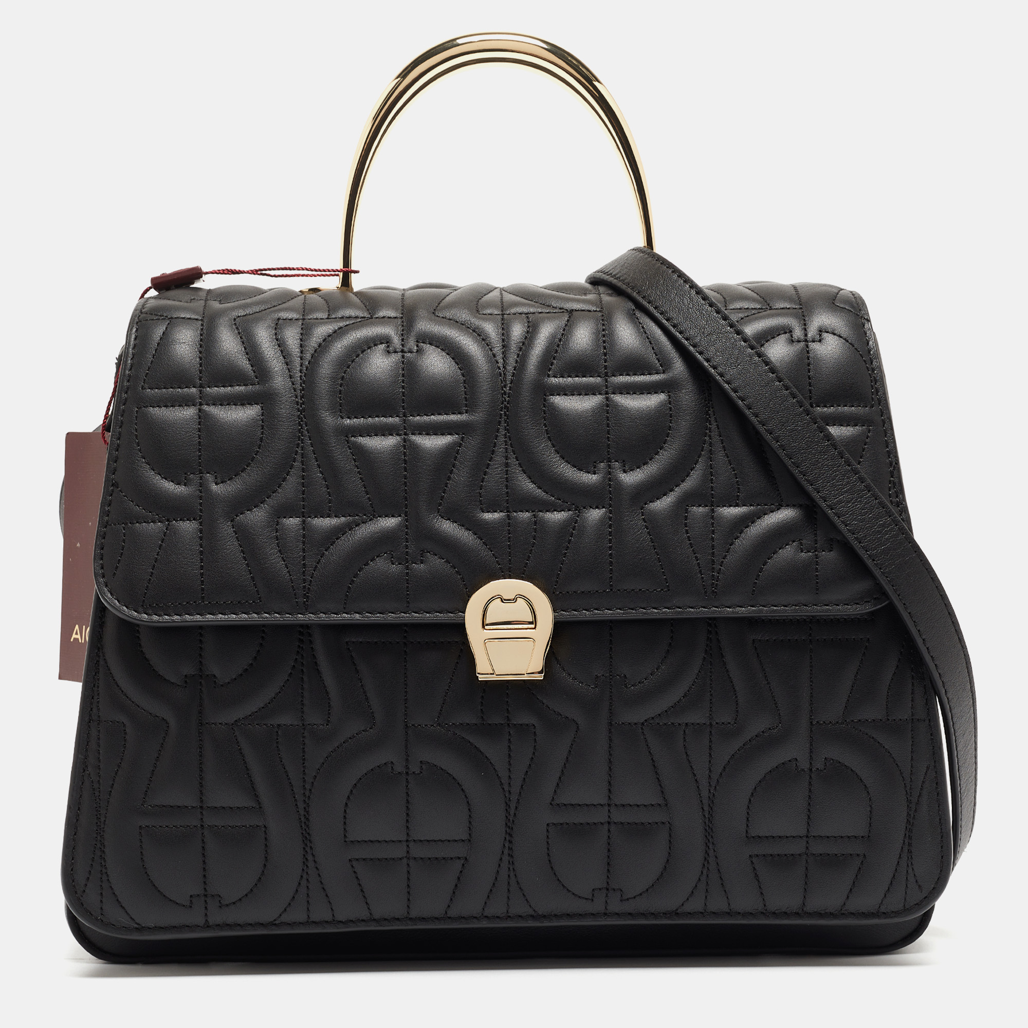 

Aigner Black Signature Leather Genoveva Top Handle Bag