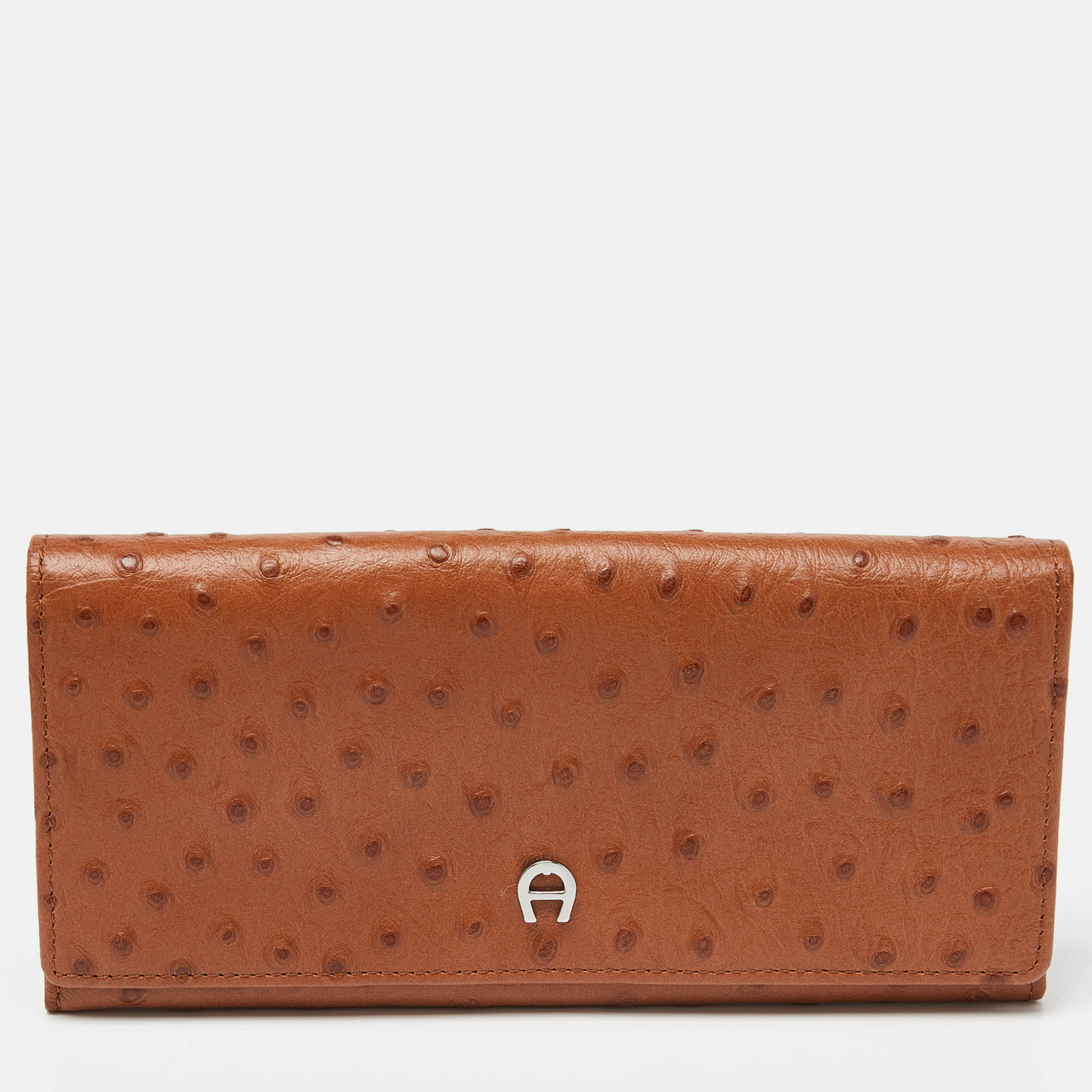 Pre-owned Aigner Tan Ostrich Embossed Leather Flap Continental Wallet