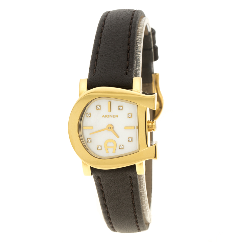 Aigner White Mother of Pearl Gold Plated Stainless Steel Genua Due ...
