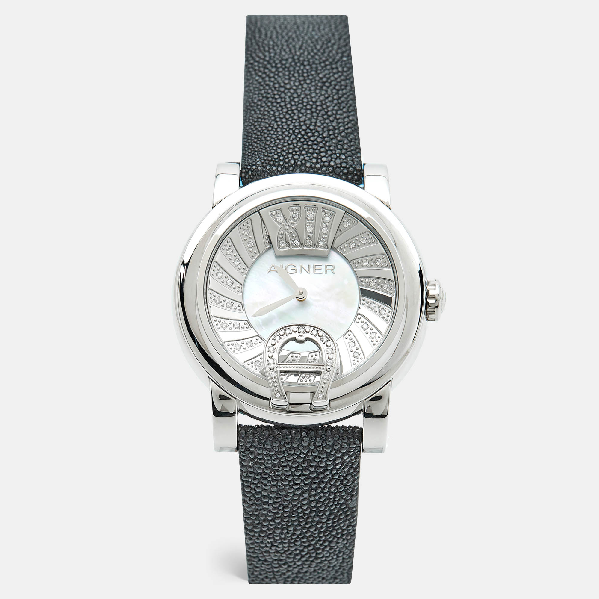 

Aigner Bari Donna A37209 Mother Of Pearl Diamond Stainless Steel Stingray Leather Women's Wristwatch, Black