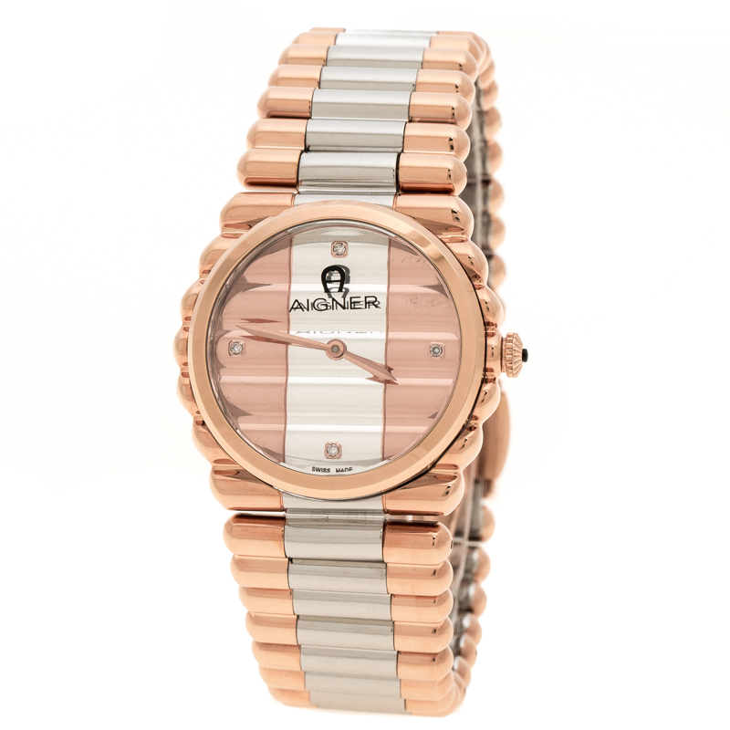 Pre Owned Aigner Rose Gold Tone Stainless Steel Grassano A109200 Women's Wristwatch 30 mm
