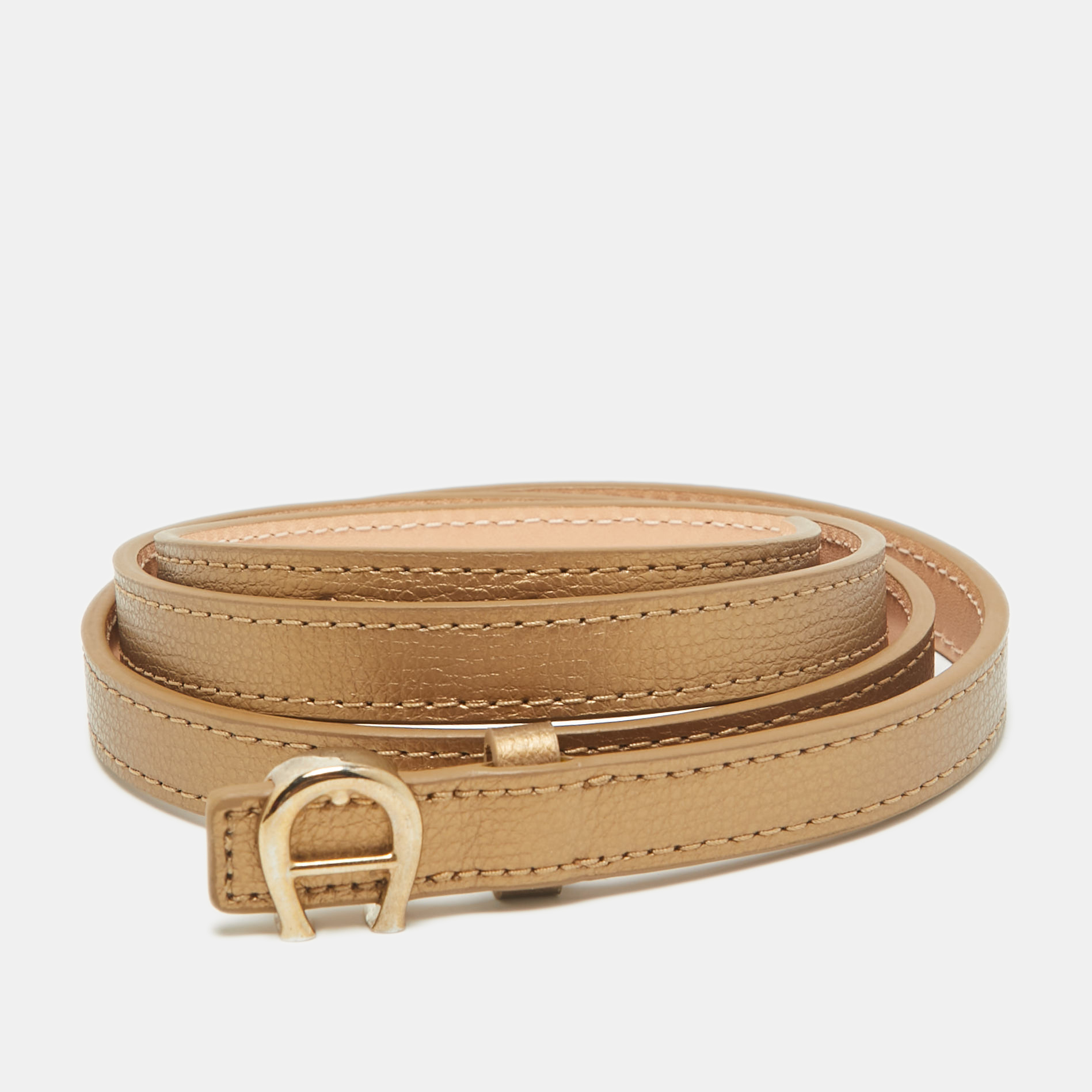 

Aigner Gold Leather Logo Buckle Slim Belt 100CM