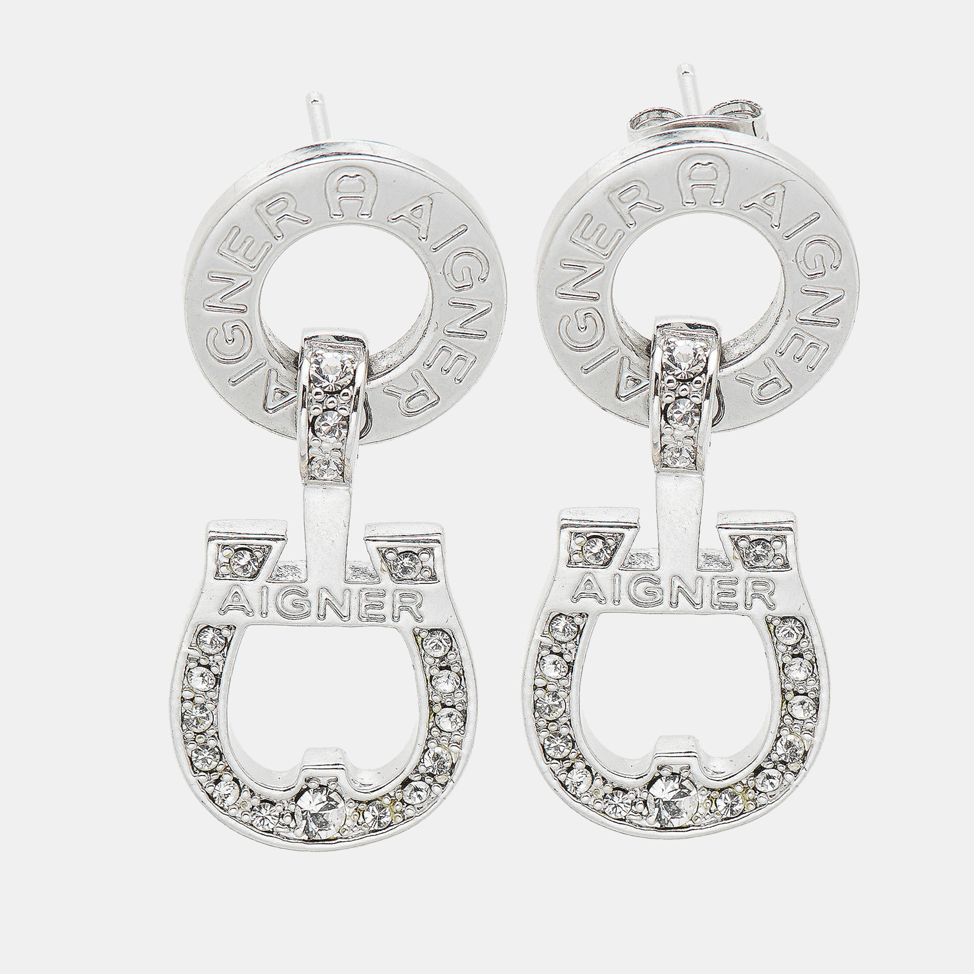 

Aigner Logo Crystals Silver Tone Earrings