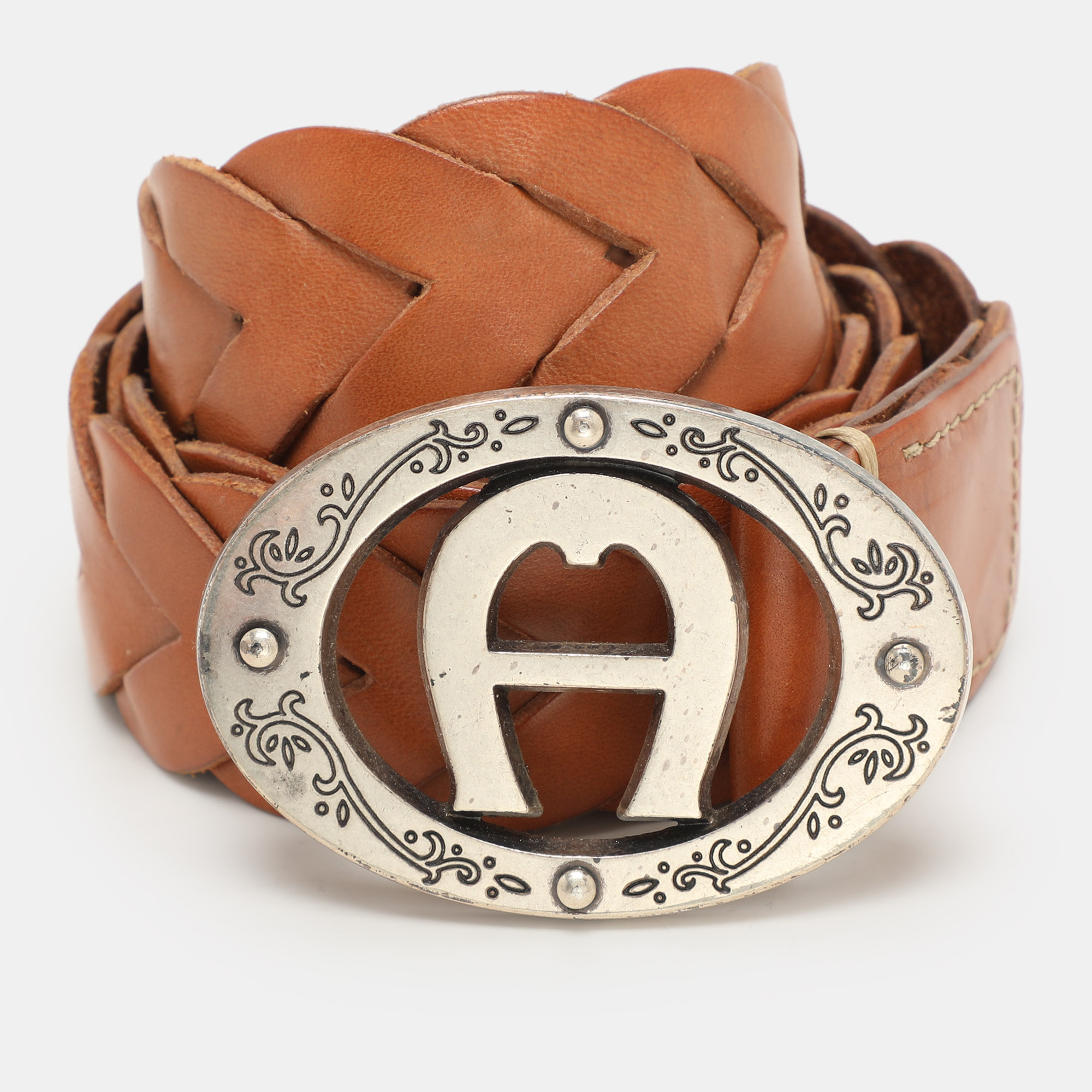

Aigner Brown Braided Leather Vintage Buckle Belt 90CM