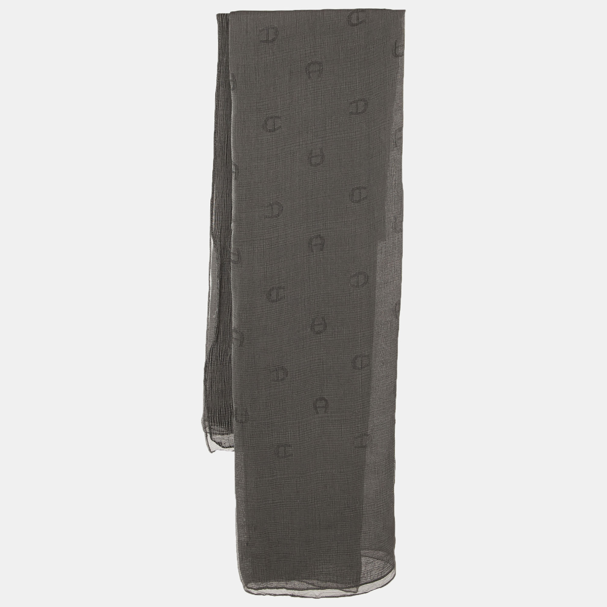 

Aigner Grey Logo Print Crinkle Silk Scarf