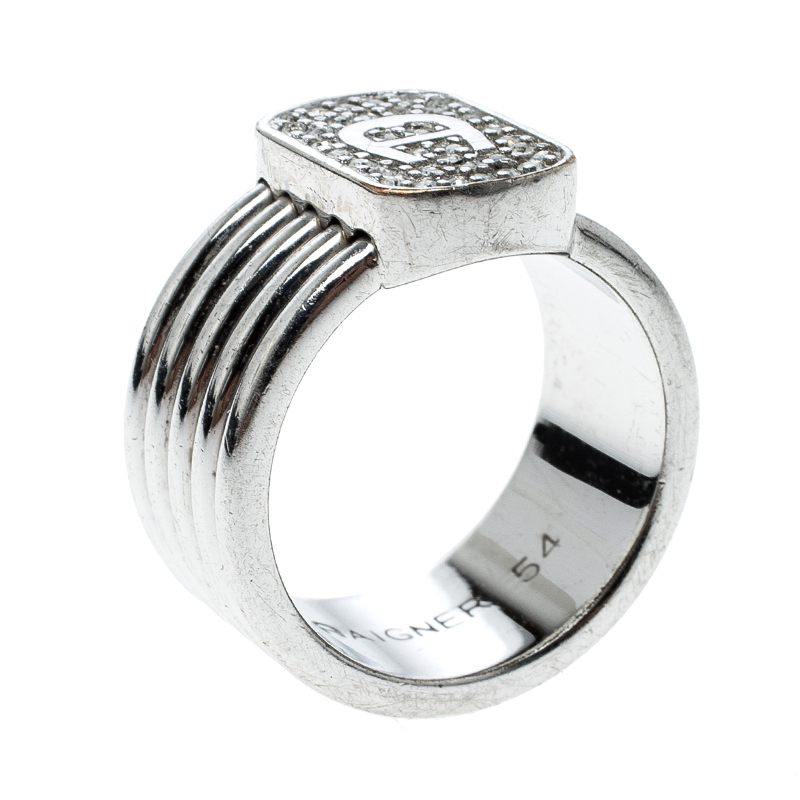 

Aigner Crystal Silver Tone Band Ring Size