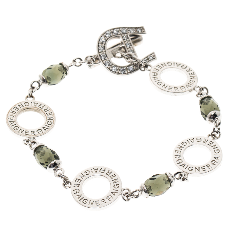 Aigner Crystal Beaded Silver Tone Bracelet Ibt Shop