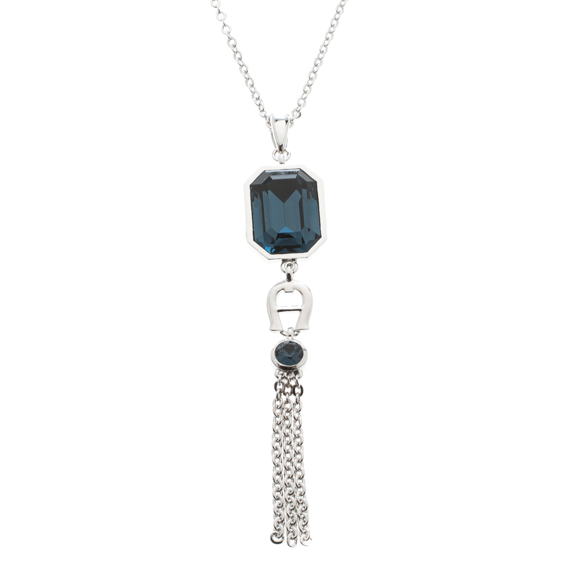 

Aigner Blue Crystal Silver Tone Pendant Earring Set