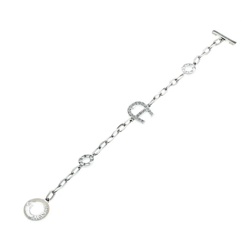 

Aigner Silver Tone Station Link Chain Toggle Bracelet