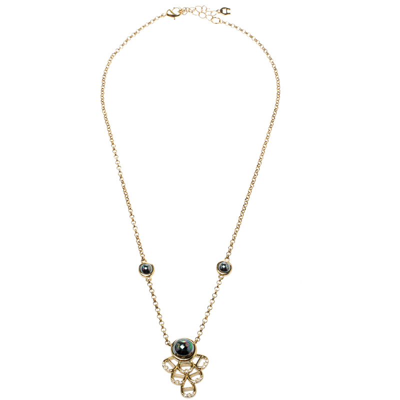 

Aigner Gold Plated Crystal and Cabochon Embedded Pendant Necklace