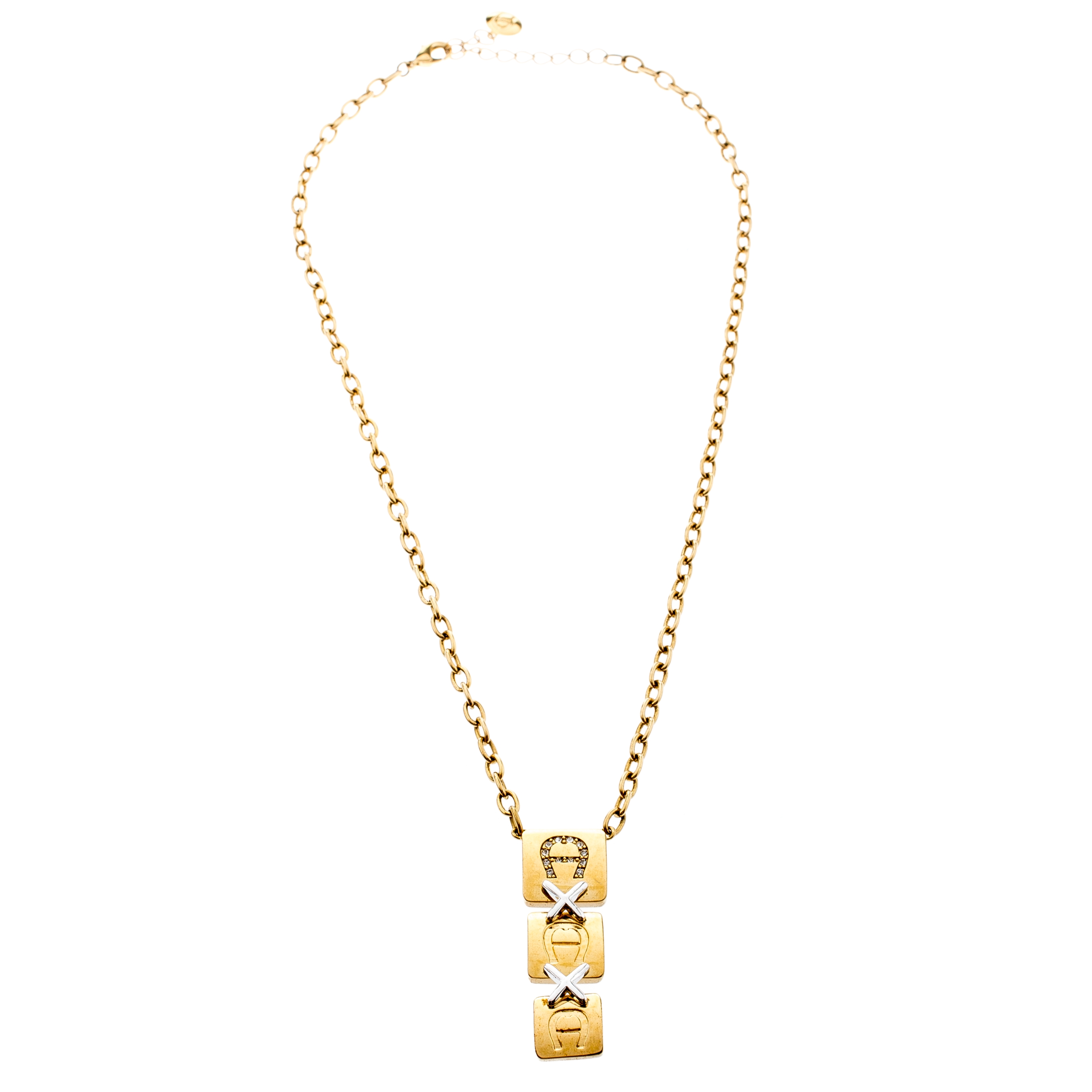 

Aigner Gold Plated Tiered Crystal Studded Plaque Pendant Necklace