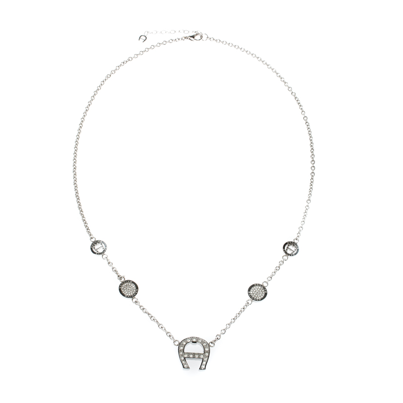 

Aigner Crystal Silver Tone Station Necklace