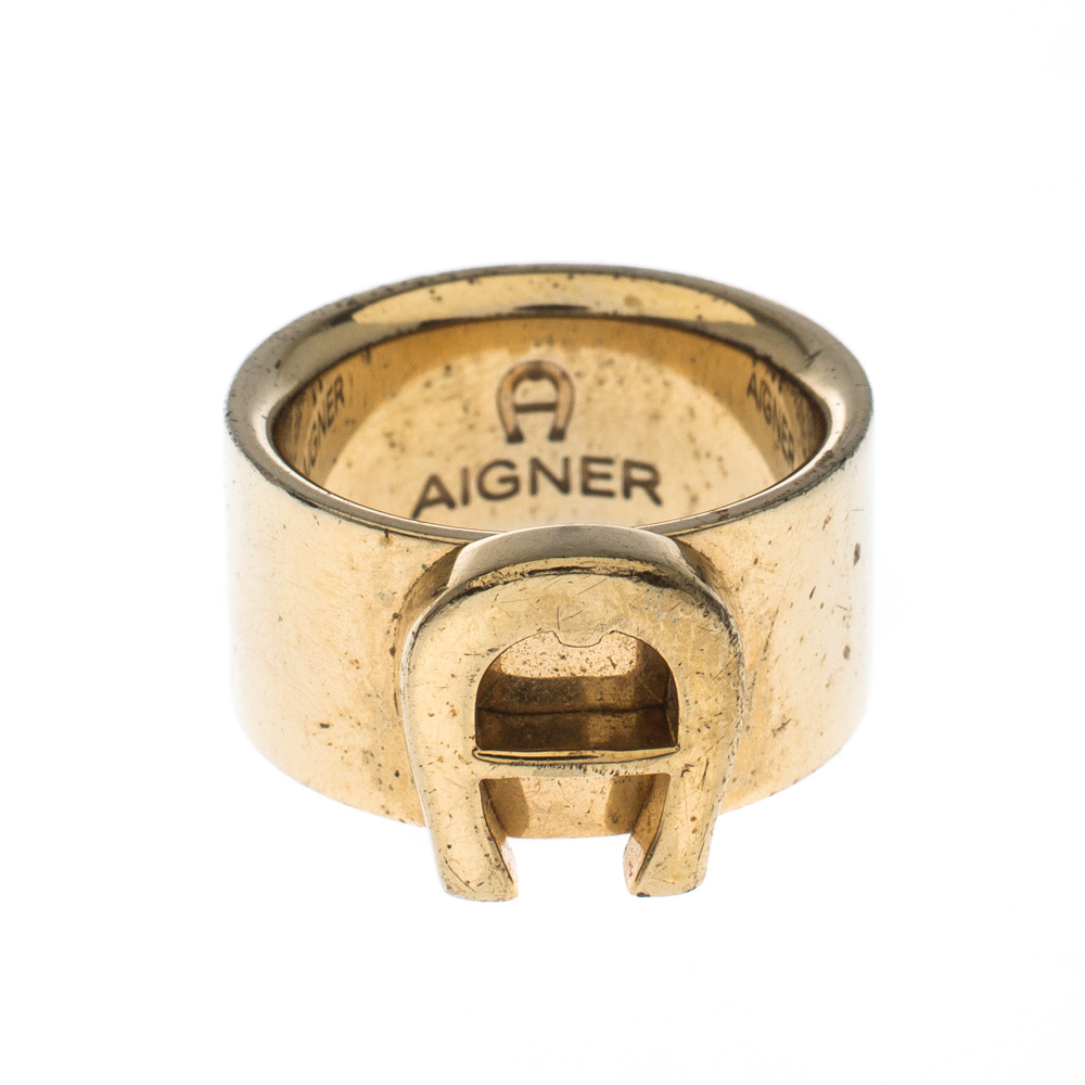 Aigner Gold Plated Logo Band Ring Size 53 Aigner Tlc