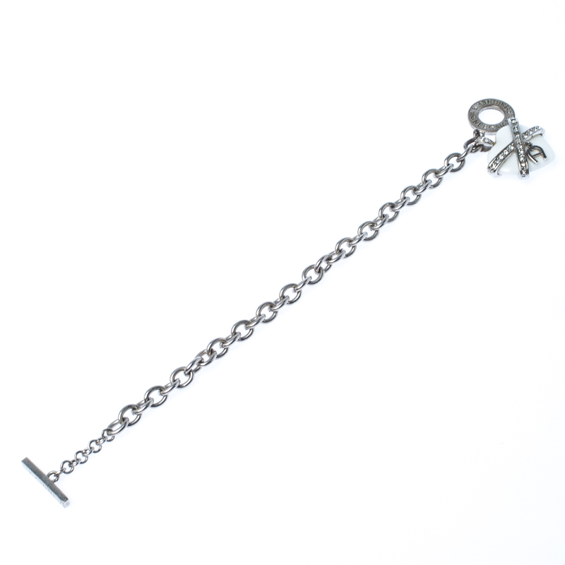 

Aigner Crystal Resin Heart Charm Silver Tone Toggle Bracelet