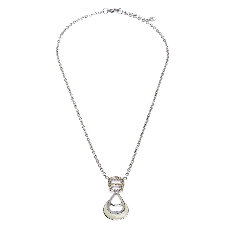 

Aigner Crystal Studded Logo Rhodium Plated Necklace, Silver