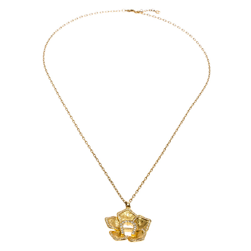 

Aigner Gold Tone Crystal Flower Pendant Necklace