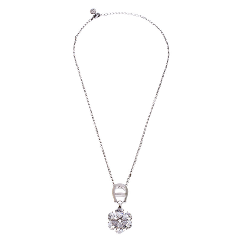 

Aigner Silver Tone Floral Crystal Pendant Necklace