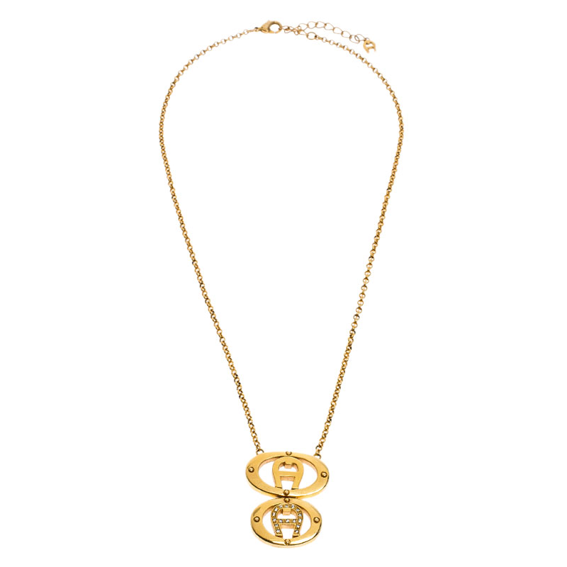 

Aigner Gold Plated Crystal Dual Monogram Pendant Necklace