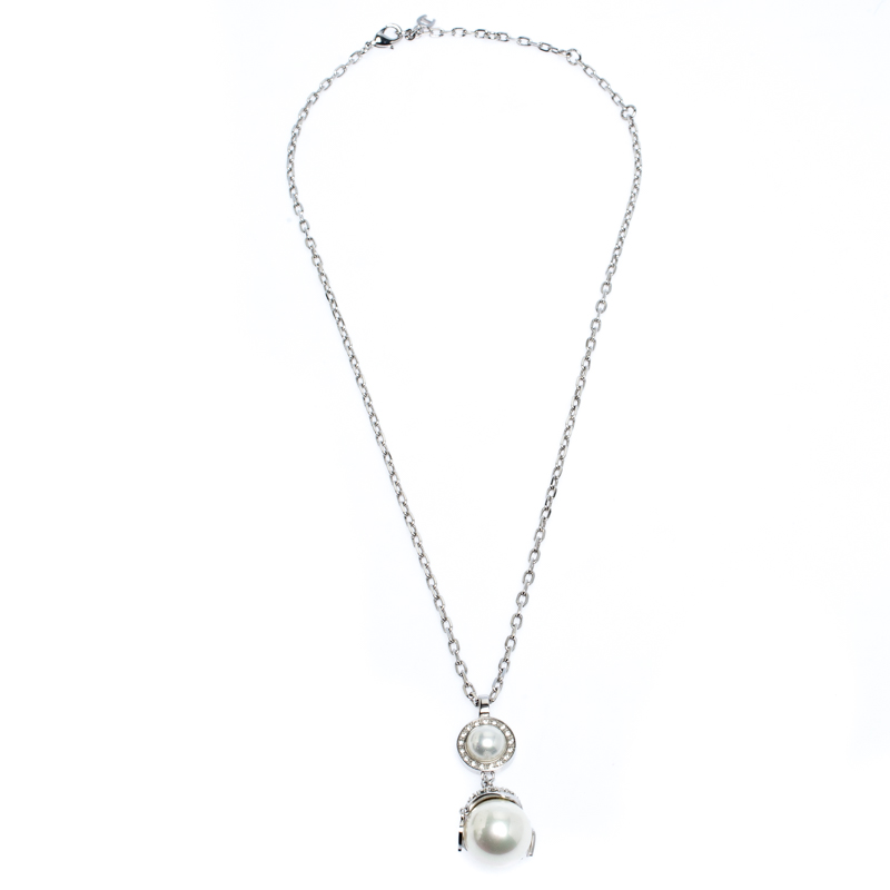 

Aigner Silver Plated Crystal and Faux Pearl Pendant Necklace