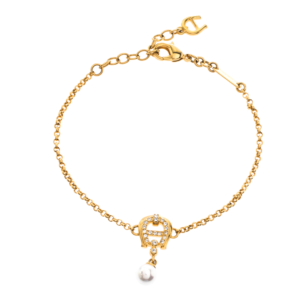 Pre Owned سوار إيغنر كريستال لؤلؤ صناعي ذهبي اللون