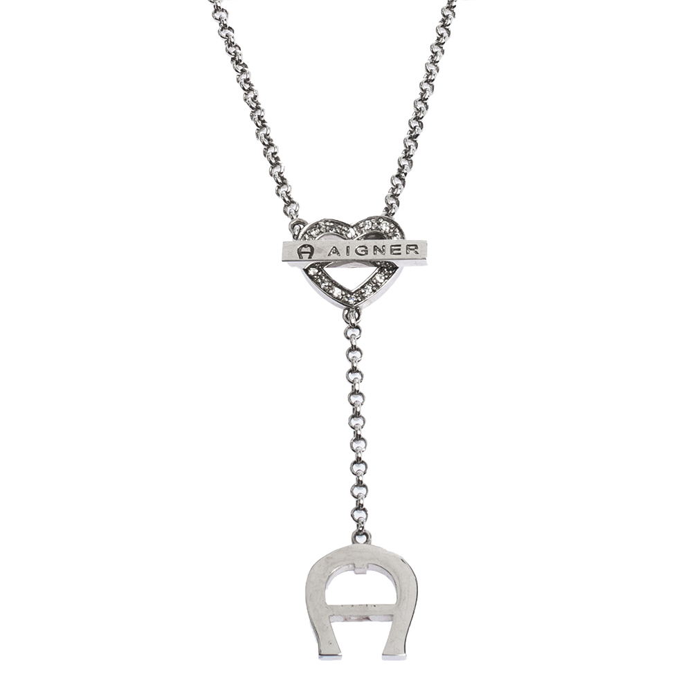 

Aigner Crystal Heart Silver Tone Earrings & Necklace Set