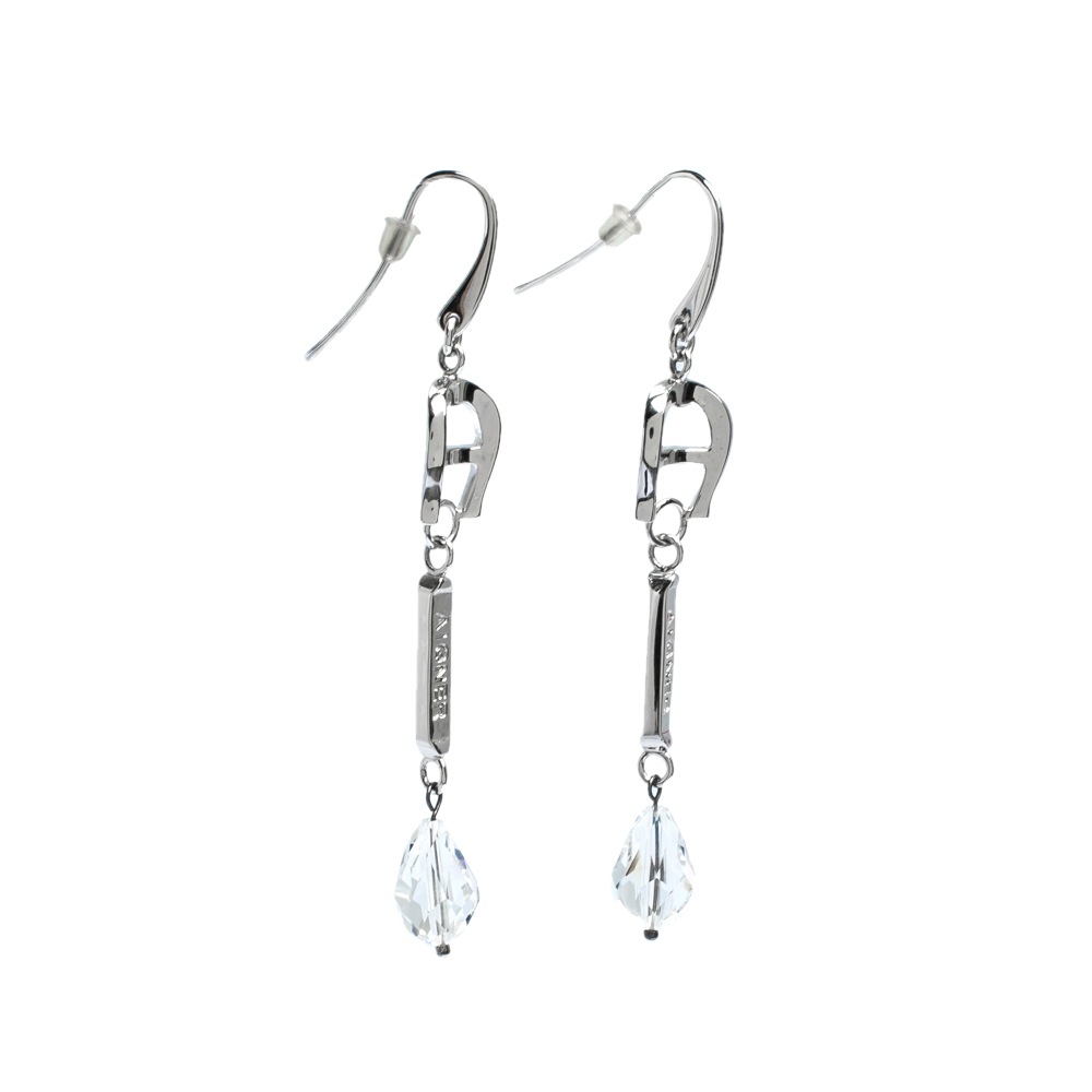 

Aigner Silver Tone Crystal Linear Drop Earrings