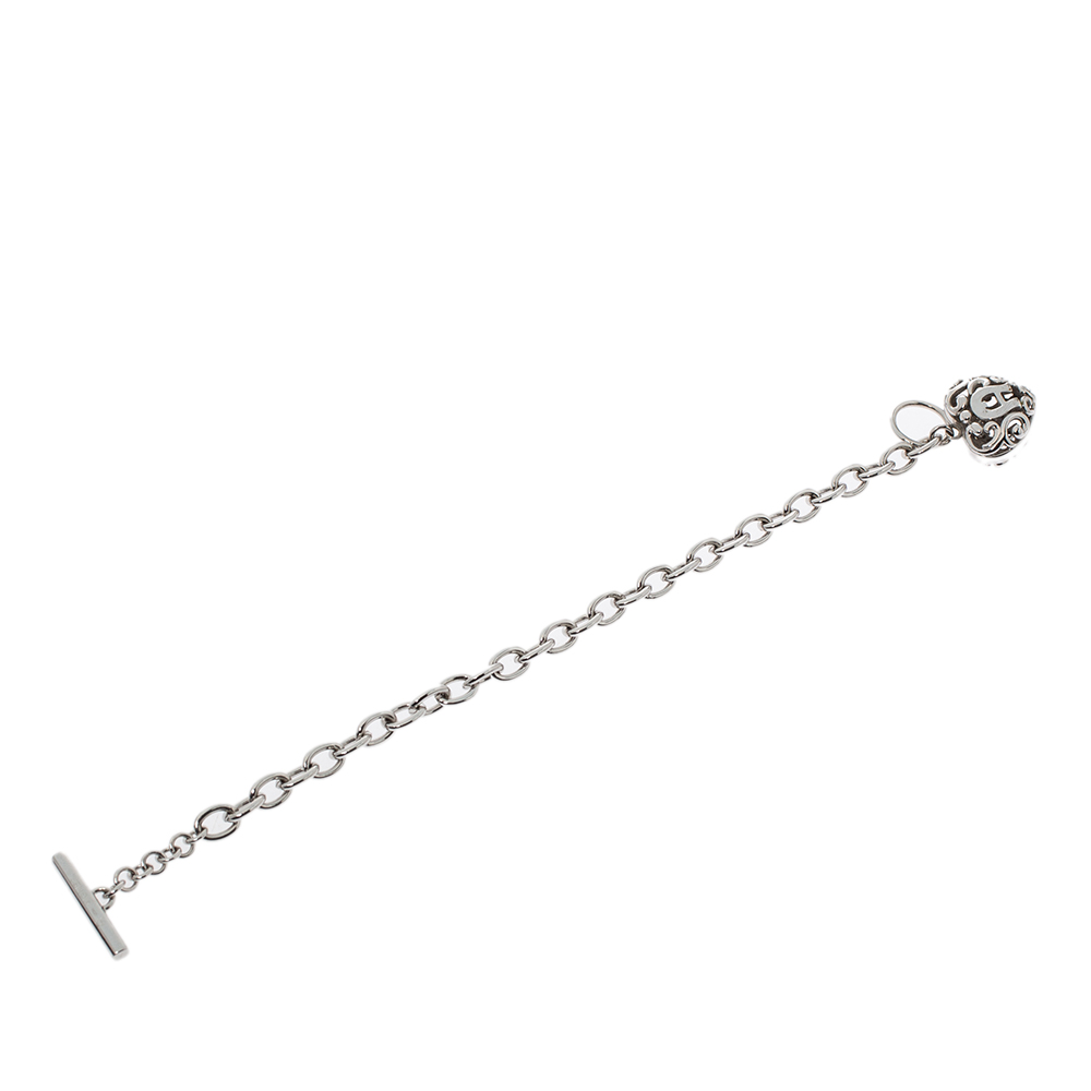 

Aigner Silver Tone Crystal Heart Charm Toggle Bracelet