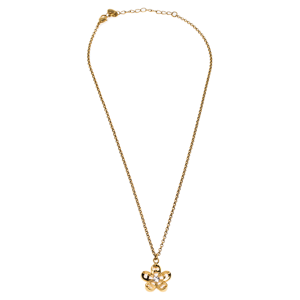 

Aigner Gold Tone Crystal Embellished Floral Pendant Necklace