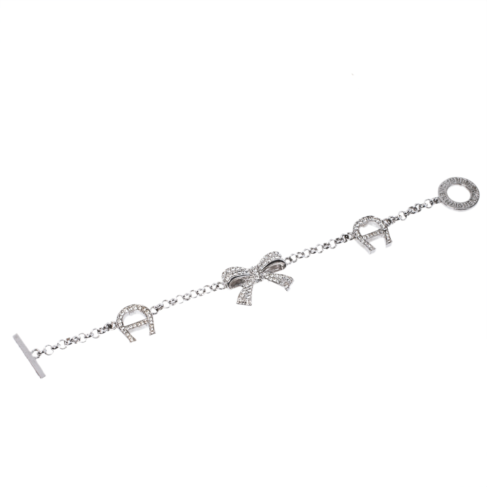 

Aigner Silver Tone Crystal Embellished Bow Toggle Bracelet