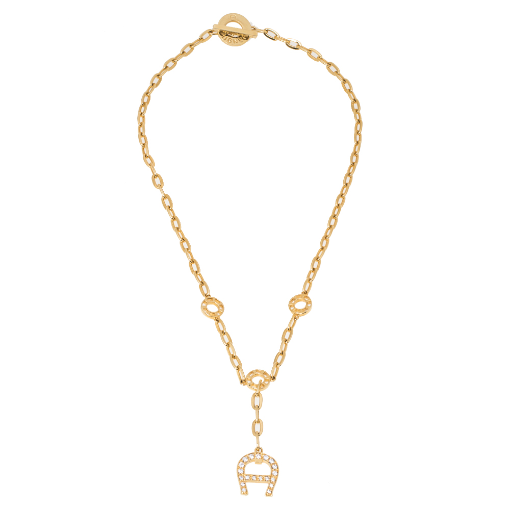 

Aigner Logo Crystal Gold Tone Earring Necklace Set