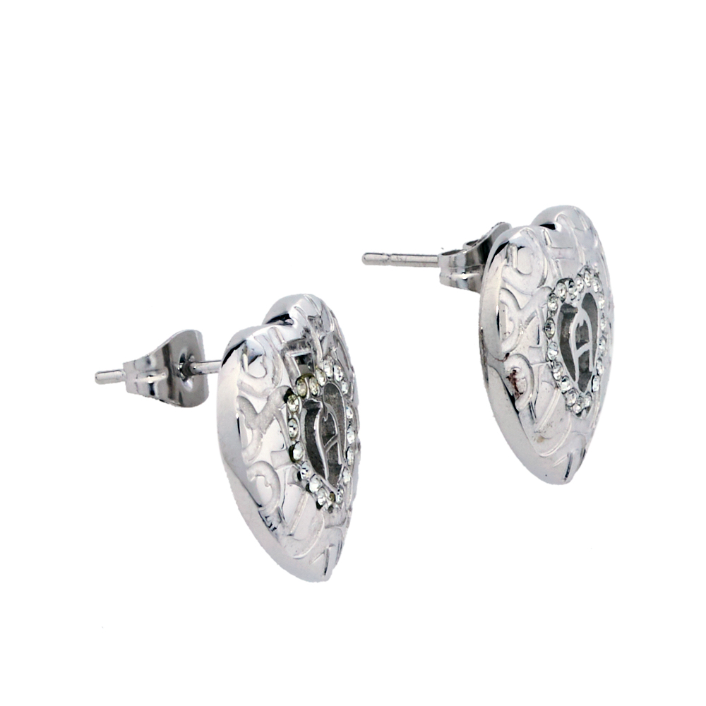 

Aigner Silver Tone Heart Crystal Stud Earrings