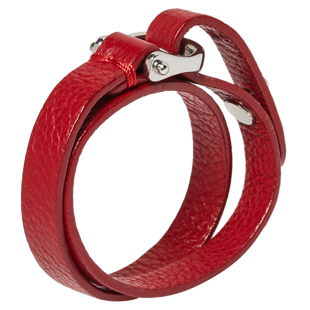 

Aigner Dark Red Leather Double Tour Logo Bracelet