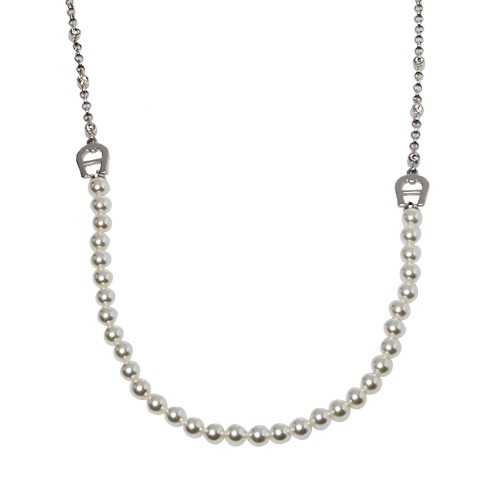 

Aigner Crystal & Faux Pearl Silver Tone Necklace, White