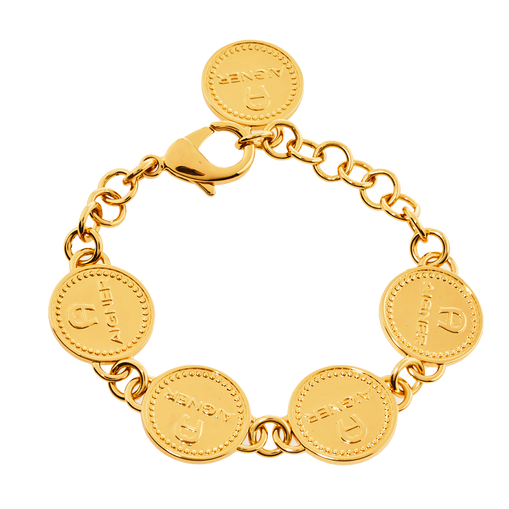 Aigner Gold Plated Coin Charm Bracelet