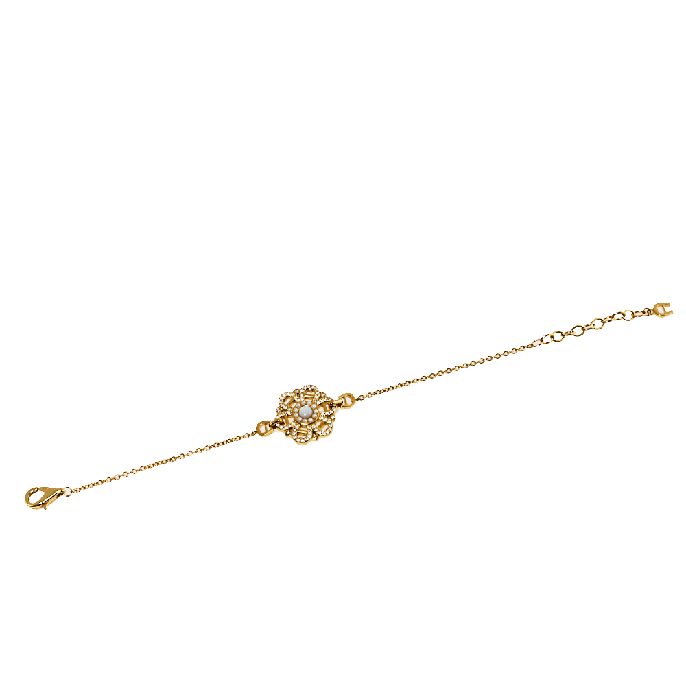 

Aigner Mother of Pearl Crystal Logo Flower Bracelet, Gold