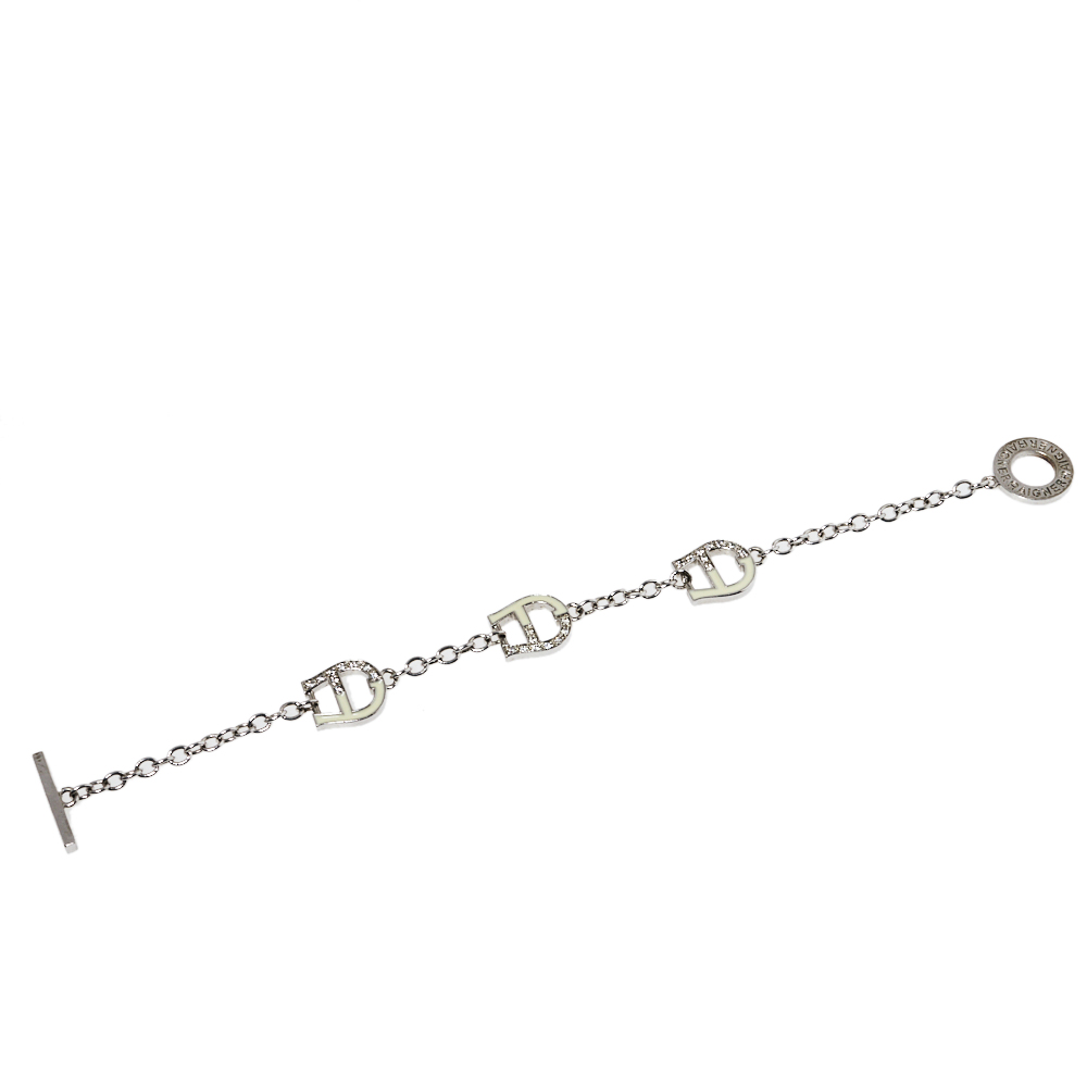 

Aigner Silver Tone Crystal and Enamel Logo Toggle Bracelet