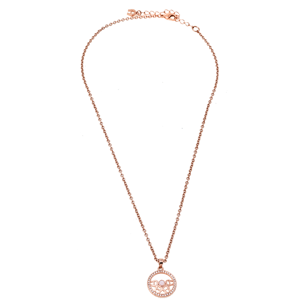 

Aigner Rose Gold Tone Crystal MOP Logo Necklace & Earrings Set